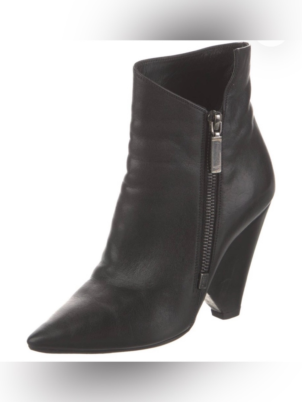 Yves Saint Laurent Ankle Boots - Black Leather Pointed Boots - Side Zip - Size 5